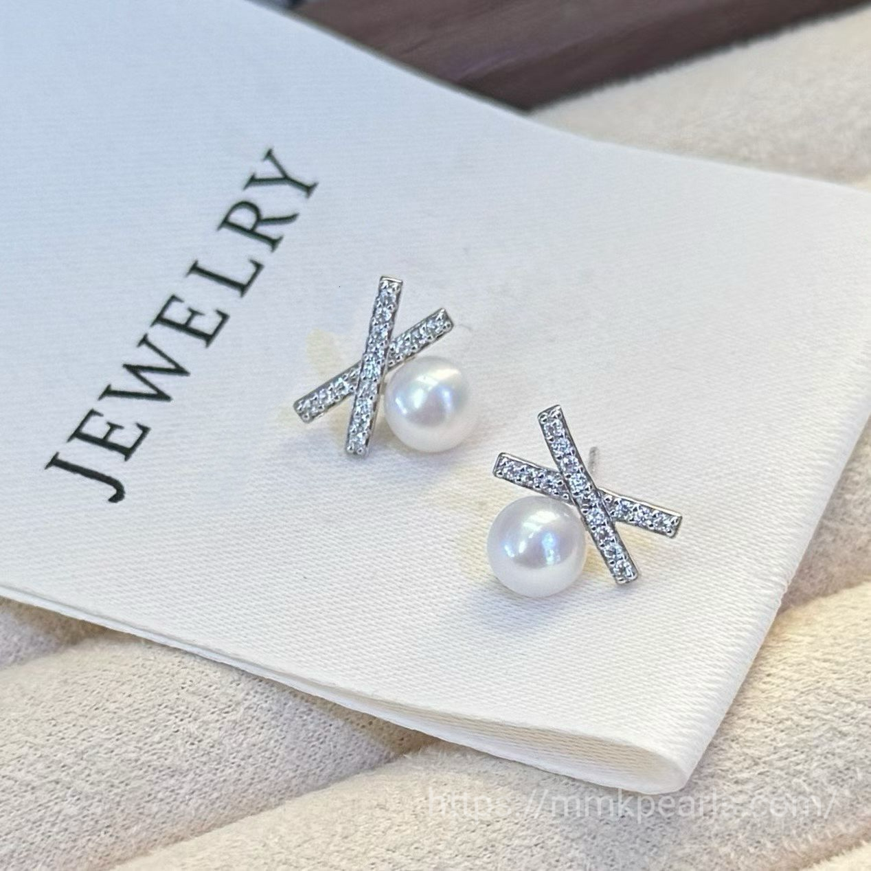 X-Shaped Studs | S925 Sterling Silver | 7-8mm Pearls