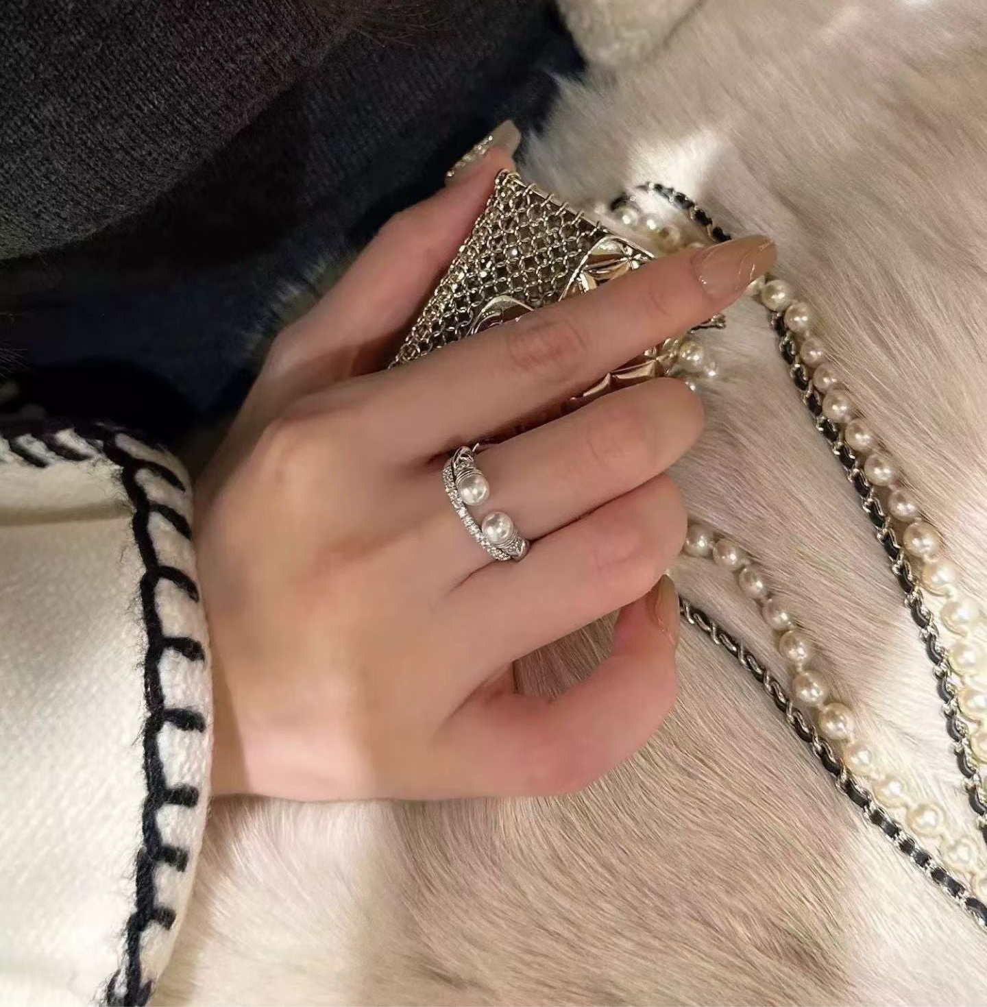 Duo Pearl Ring – Adjustable Opening & Twisted Design | Sterling Silver
