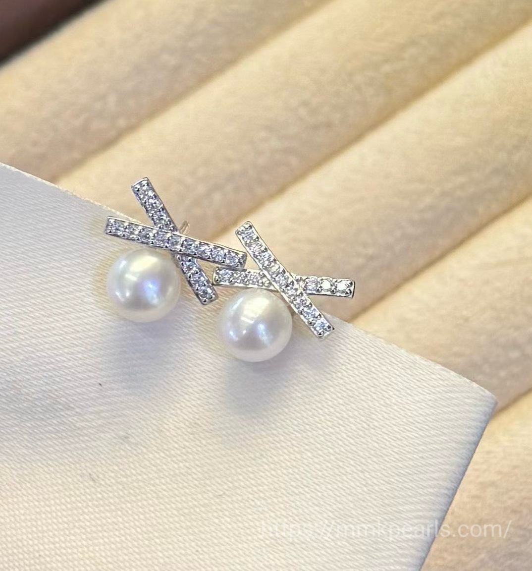 X-Shaped Studs | S925 Sterling Silver | 7-8mm Pearls
