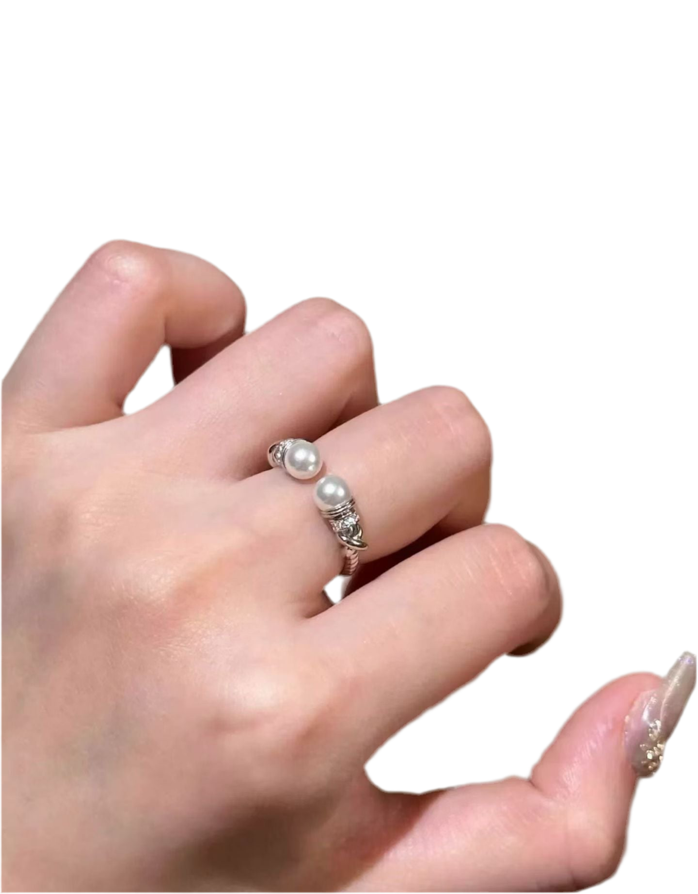 Duo Pearl Ring – Adjustable Opening & Twisted Design | Sterling Silver