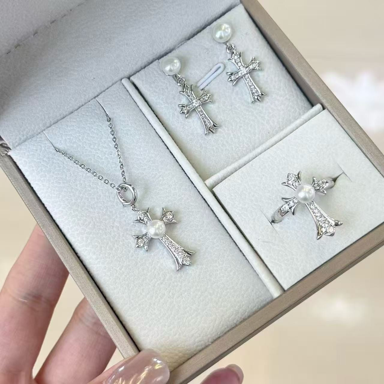 Cross Star Set, Stud Earrings + Necklace + Ring