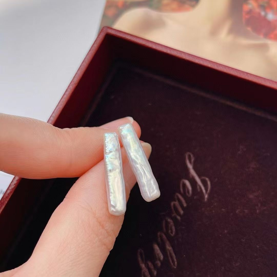 Natural Baroque Long Pearl Stud Earrings