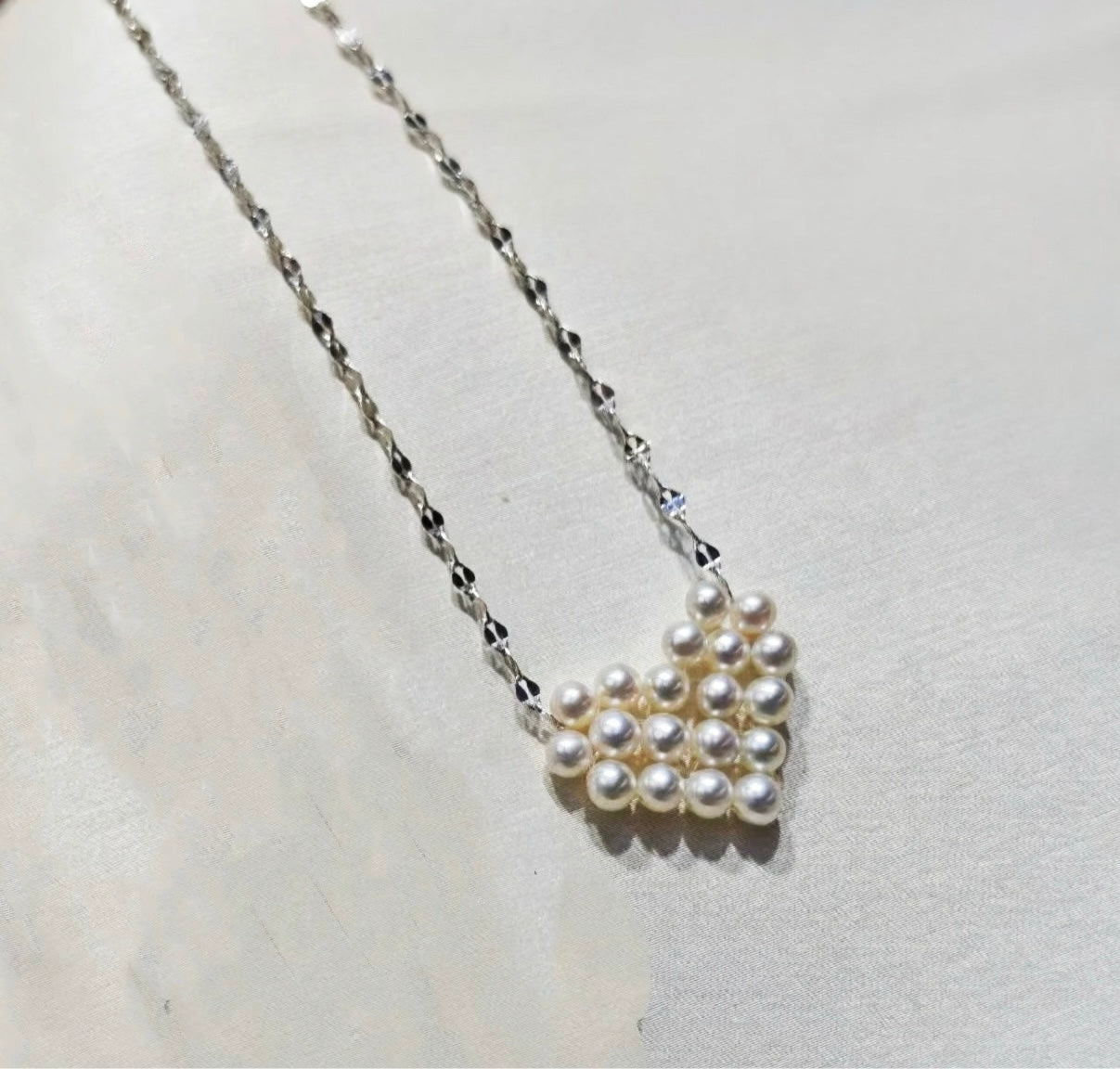 Akoya Pearl Heart Pendant Necklace | Handwoven with Love | Sterling Silver