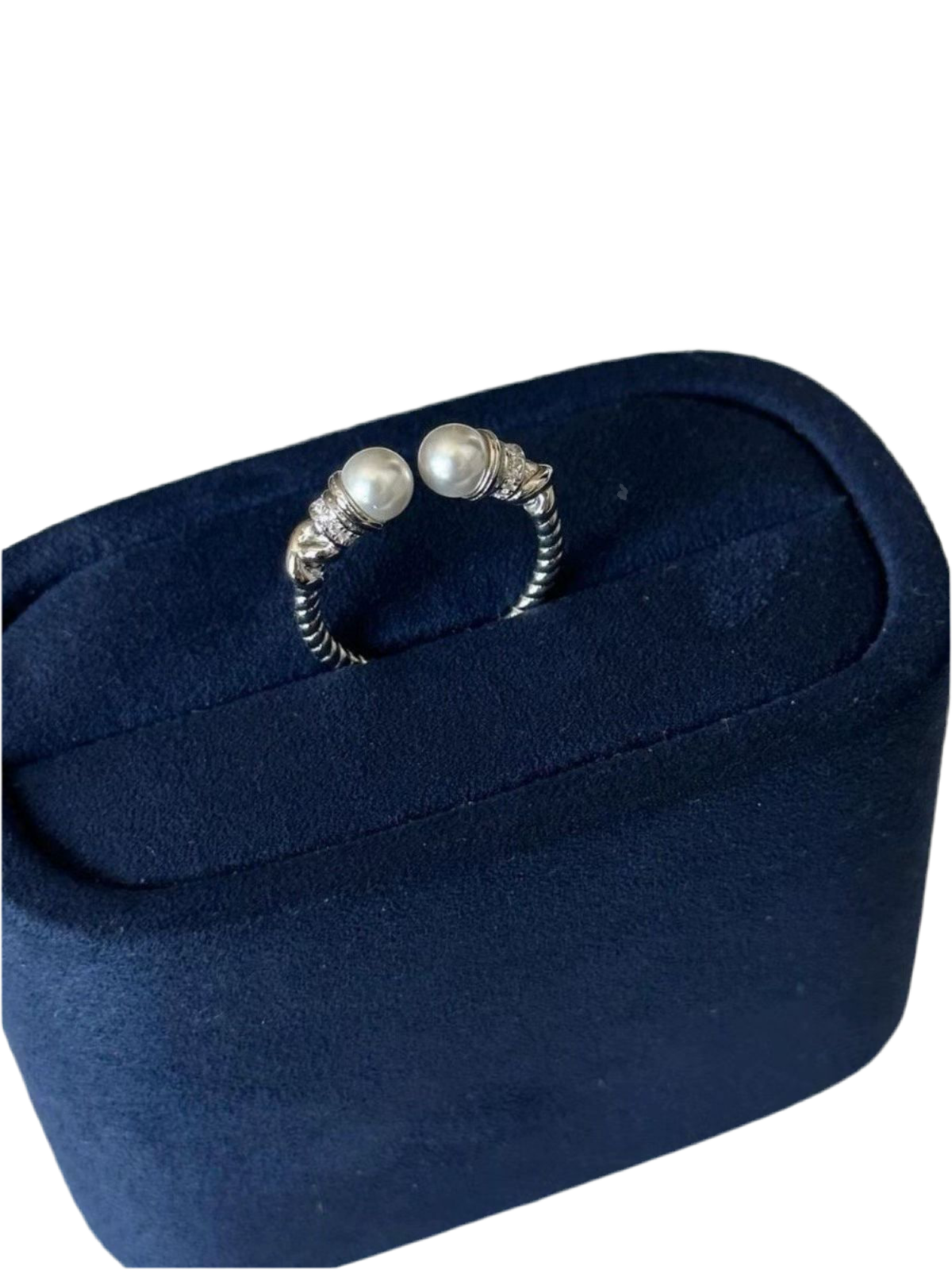 Duo Pearl Ring – Adjustable Opening & Twisted Design | Sterling Silver