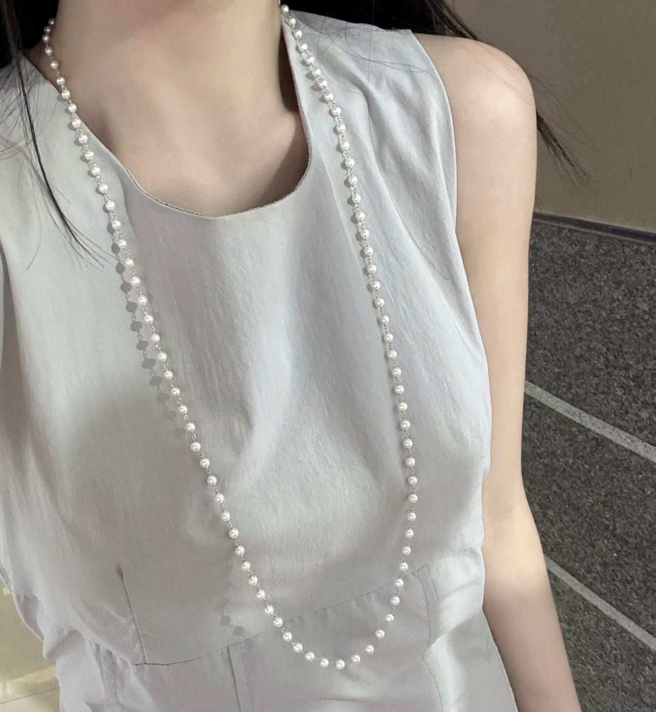 Long Starry Pearl Necklace Design B