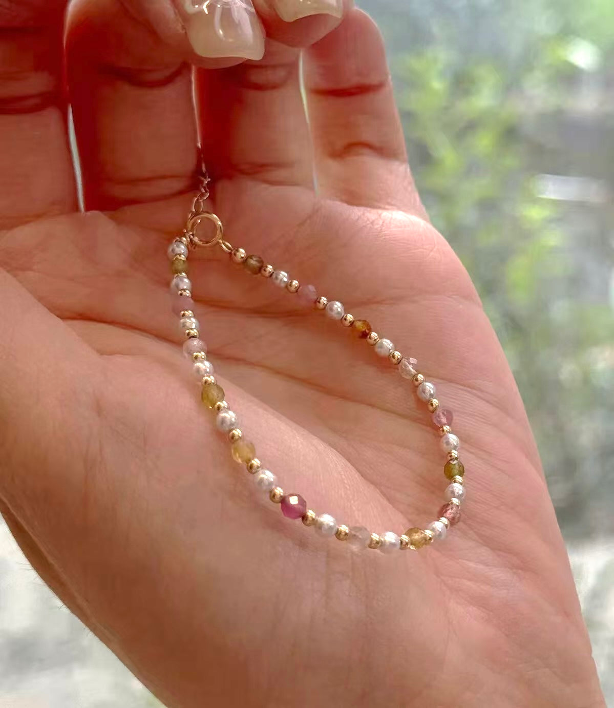 Set of 2 Natural Pearl and Tourmaline Bracelets | 7–8mm & 3-4mm Pearls