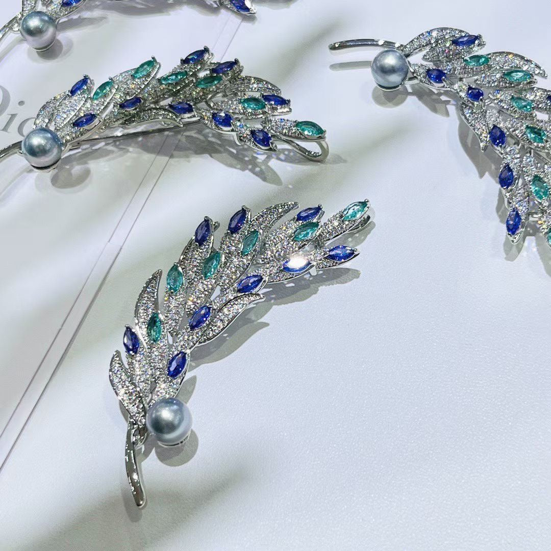 Feather Shaped Pearl Brooch