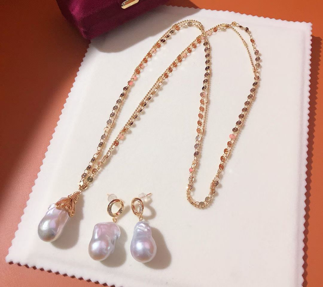 Giant Baroque Pearl Necklace & Earrings Set