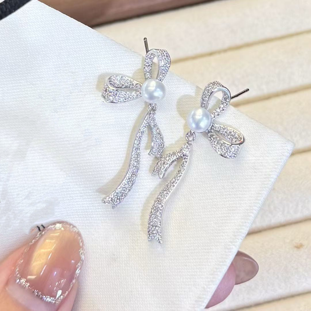 Bow Knot Pearl Stud Earrings