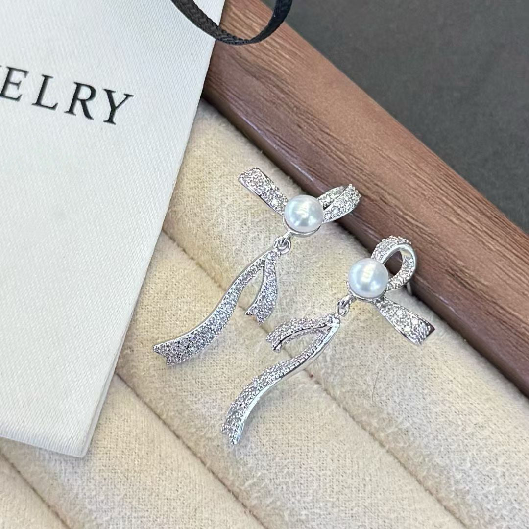 Bow Knot Pearl Stud Earrings