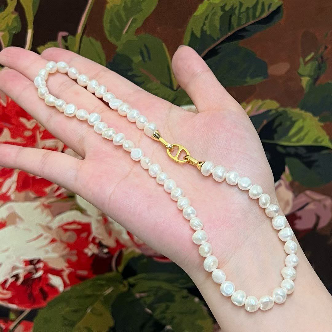 Natural Baroque Pearl Choker | 40cm/15.75inch | 6–7mm Pearls | Sterling Silver Clasp