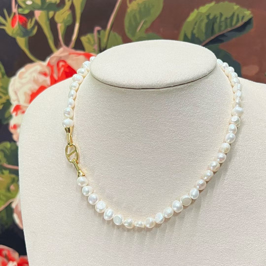 Natural Baroque Pearl Choker | 40cm/15.75inch | 6–7mm Pearls | Sterling Silver Clasp