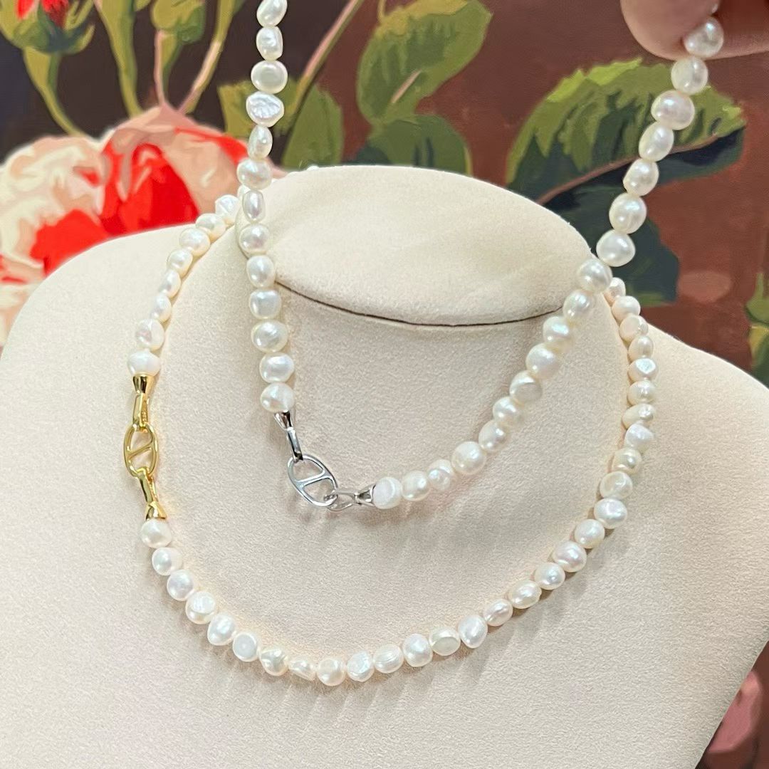 Natural Baroque Pearl Choker | 40cm/15.75inch | 6–7mm Pearls | Sterling Silver Clasp