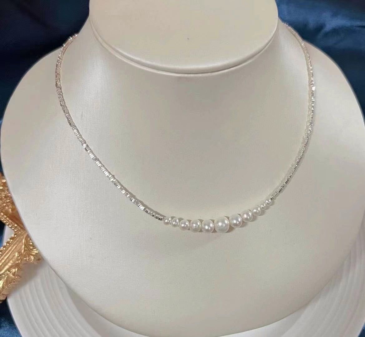 Trendy Smiling Silver Bead & Pearl Necklace | S925 Sterling Silver | 3–8mm Natural Pearls