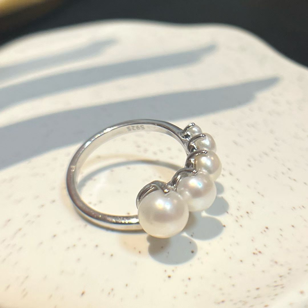 Adjustable Gradient Pearl Ring | Sterling Silver | 3–7mm Pearls