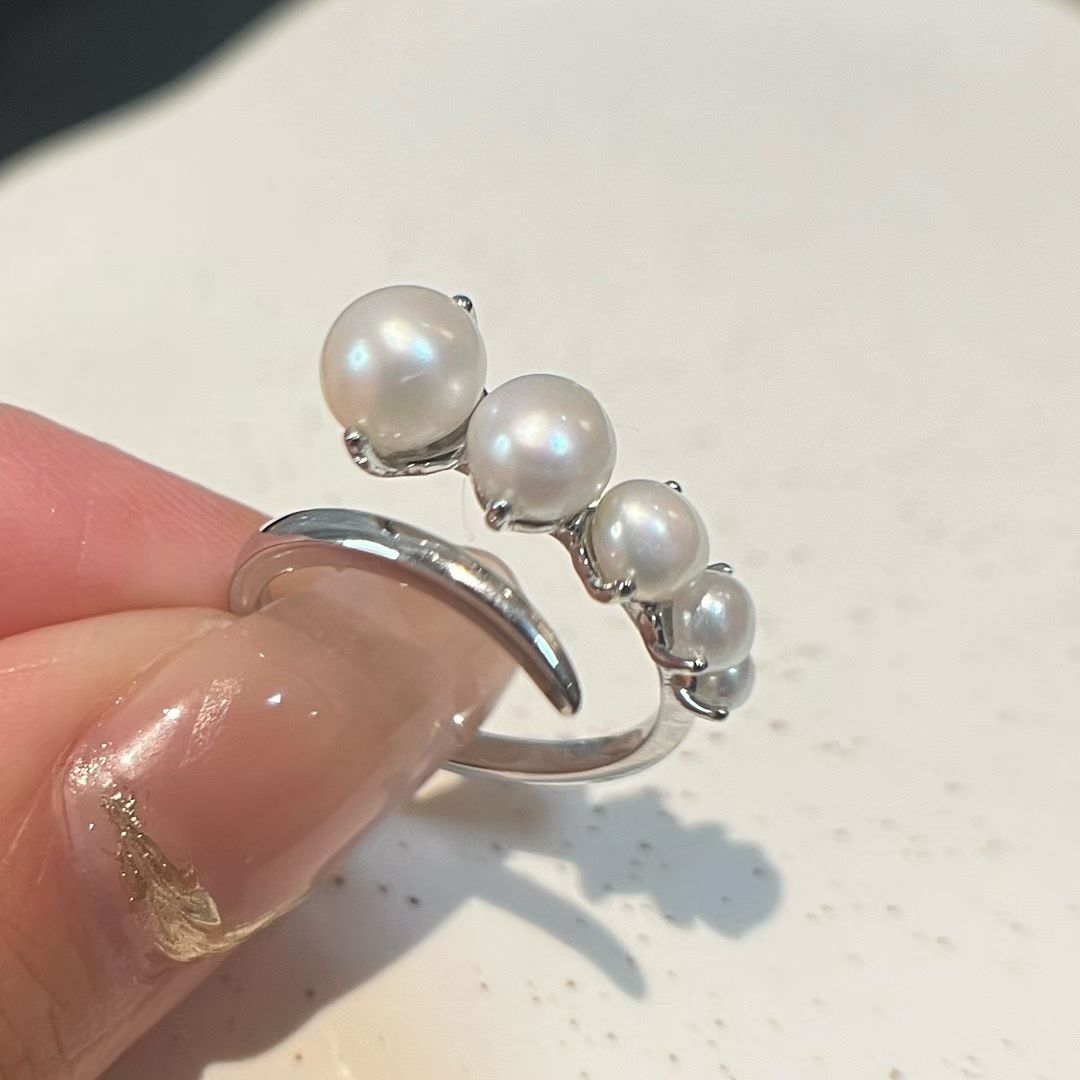 Adjustable Gradient Pearl Ring | Sterling Silver | 3–7mm Pearls
