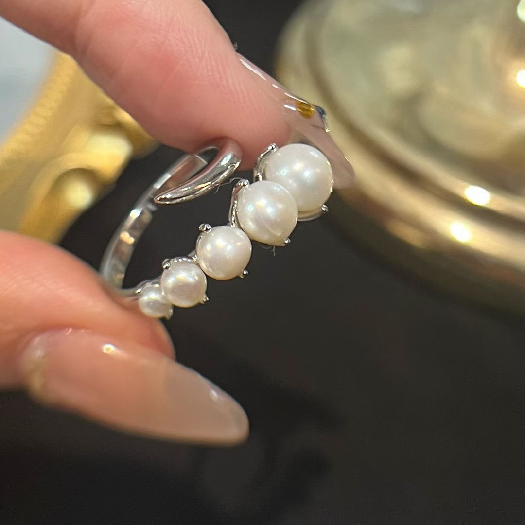 Adjustable Gradient Pearl Ring | Sterling Silver | 3–7mm Pearls