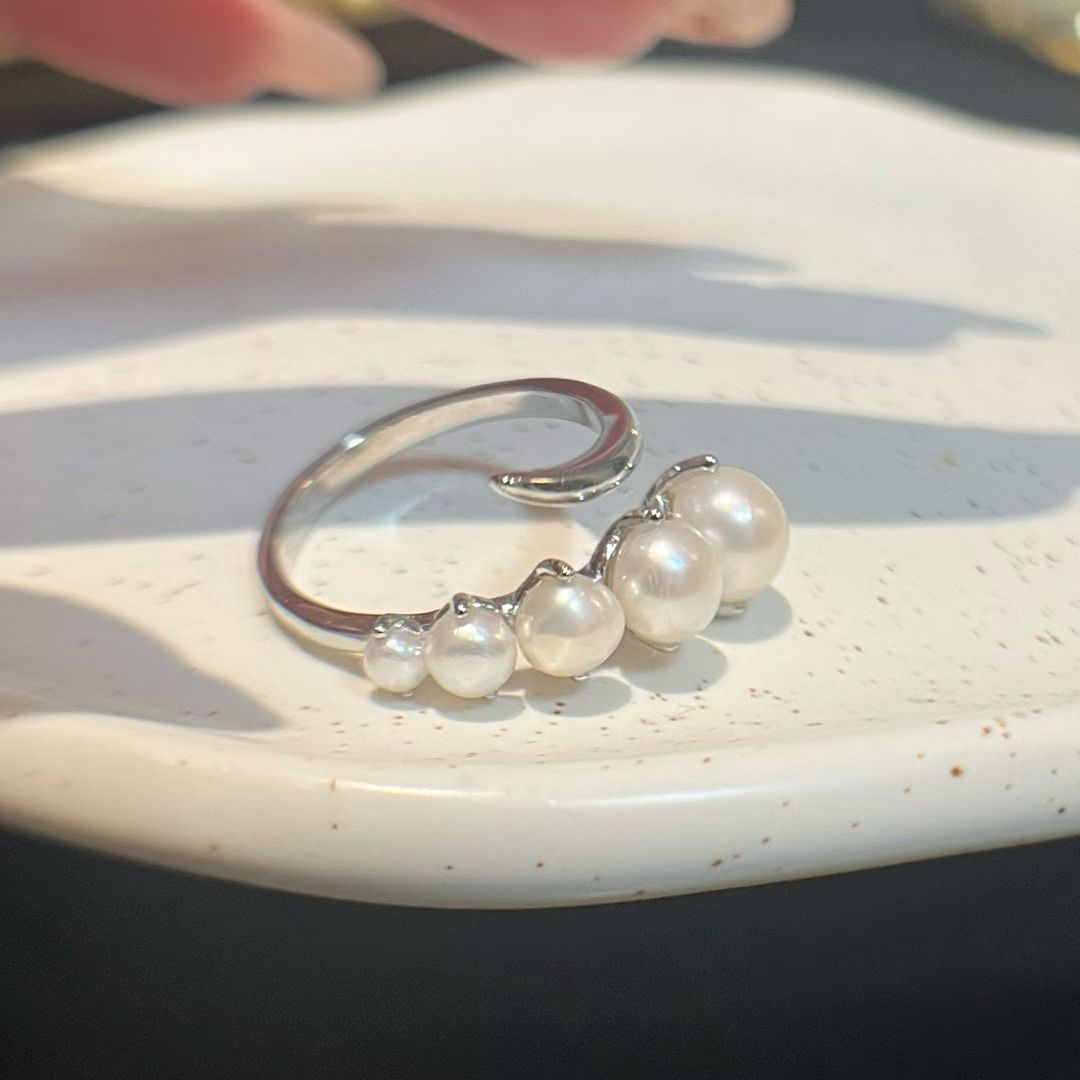 Adjustable Gradient Pearl Ring | Sterling Silver | 3–7mm Pearls