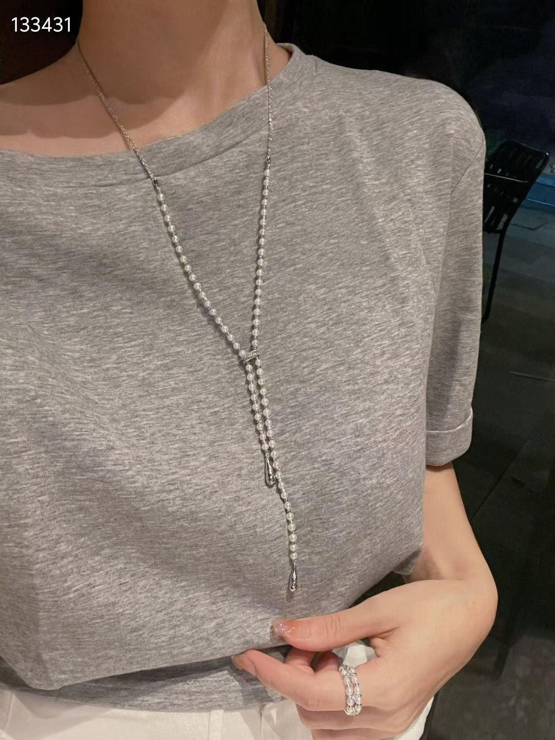 Shimmer Chain + Pearl Statement Necklace