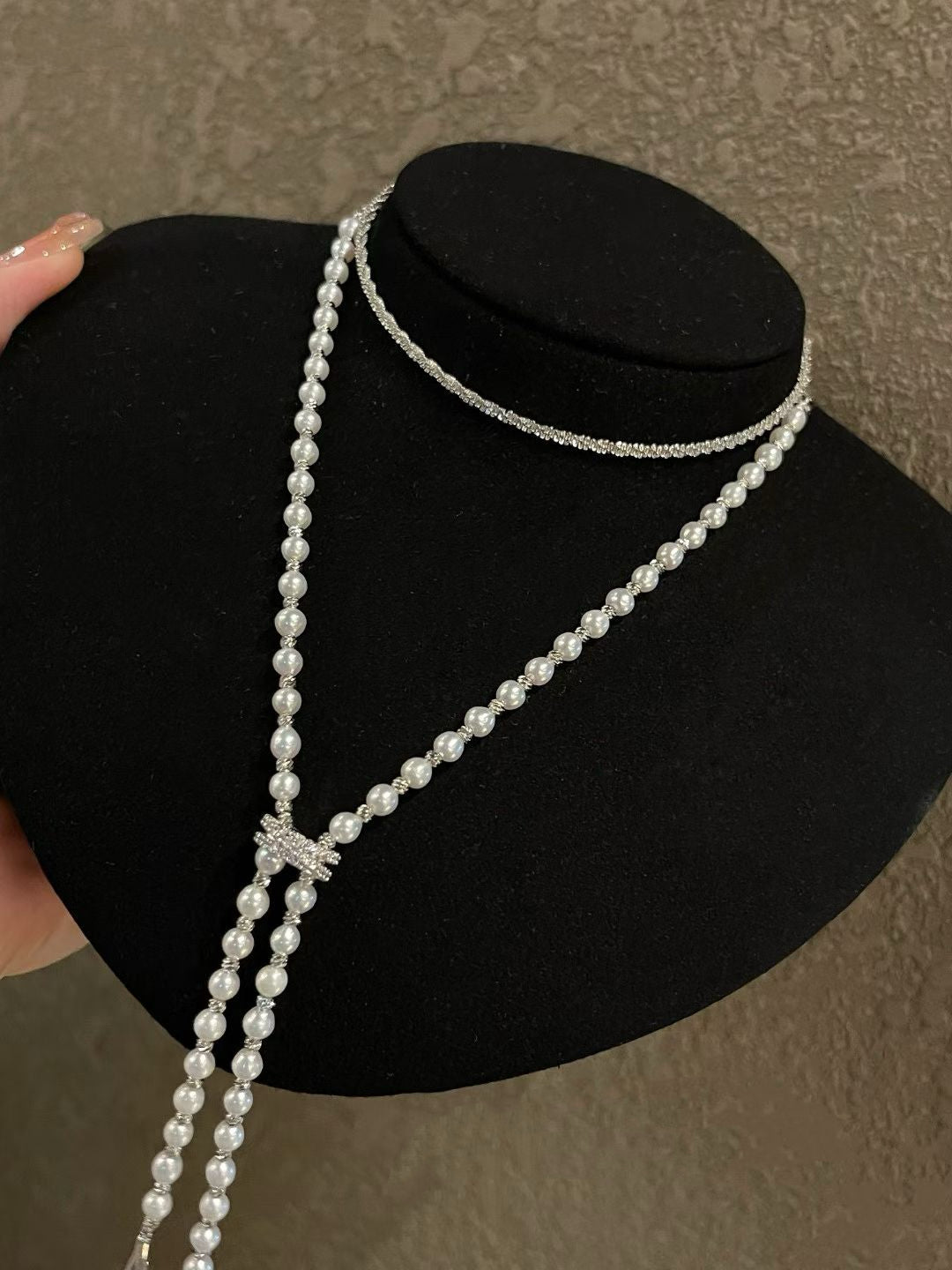 Shimmer Chain + Pearl Statement Necklace