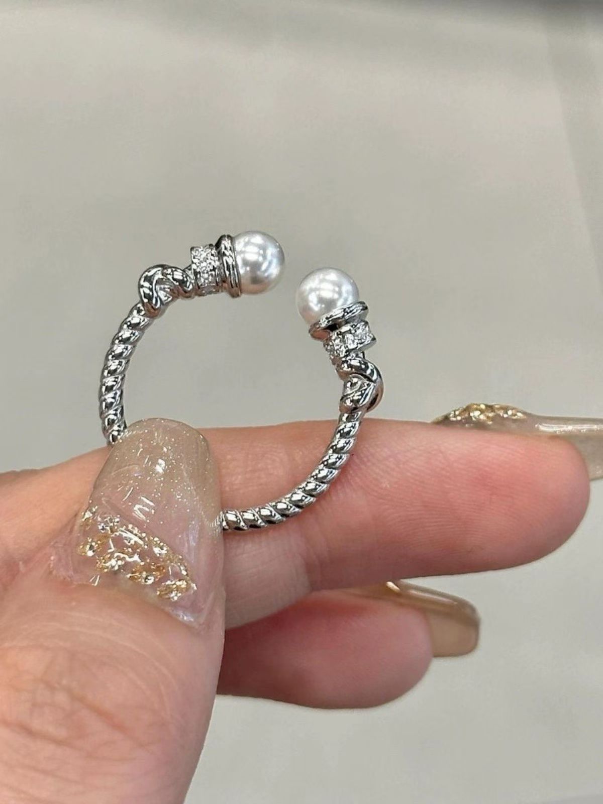 Duo Pearl Ring – Adjustable Opening & Twisted Design | Sterling Silver