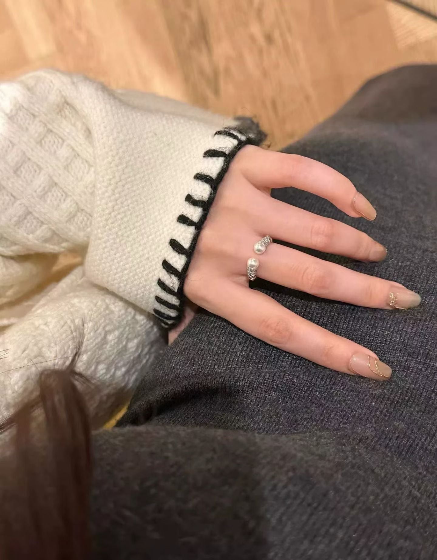 Duo Pearl Ring – Adjustable Opening & Twisted Design | Sterling Silver