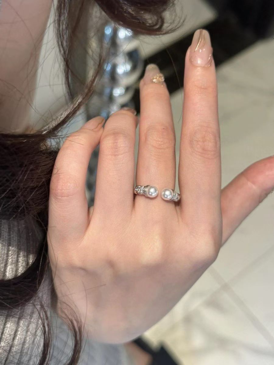 Duo Pearl Ring – Adjustable Opening & Twisted Design | Sterling Silver