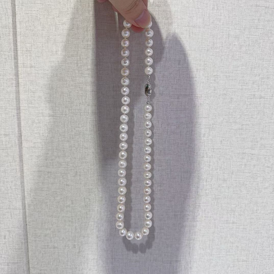 Freshwater Pearl Necklace – High Luster, Minimal Blemish | Sterling Silver Clasp | 8–9mm Near-Round Pearls
