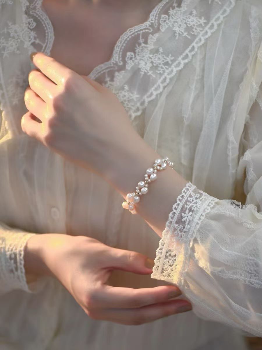 French Lace-Inspired Woven Pearl Bracelet