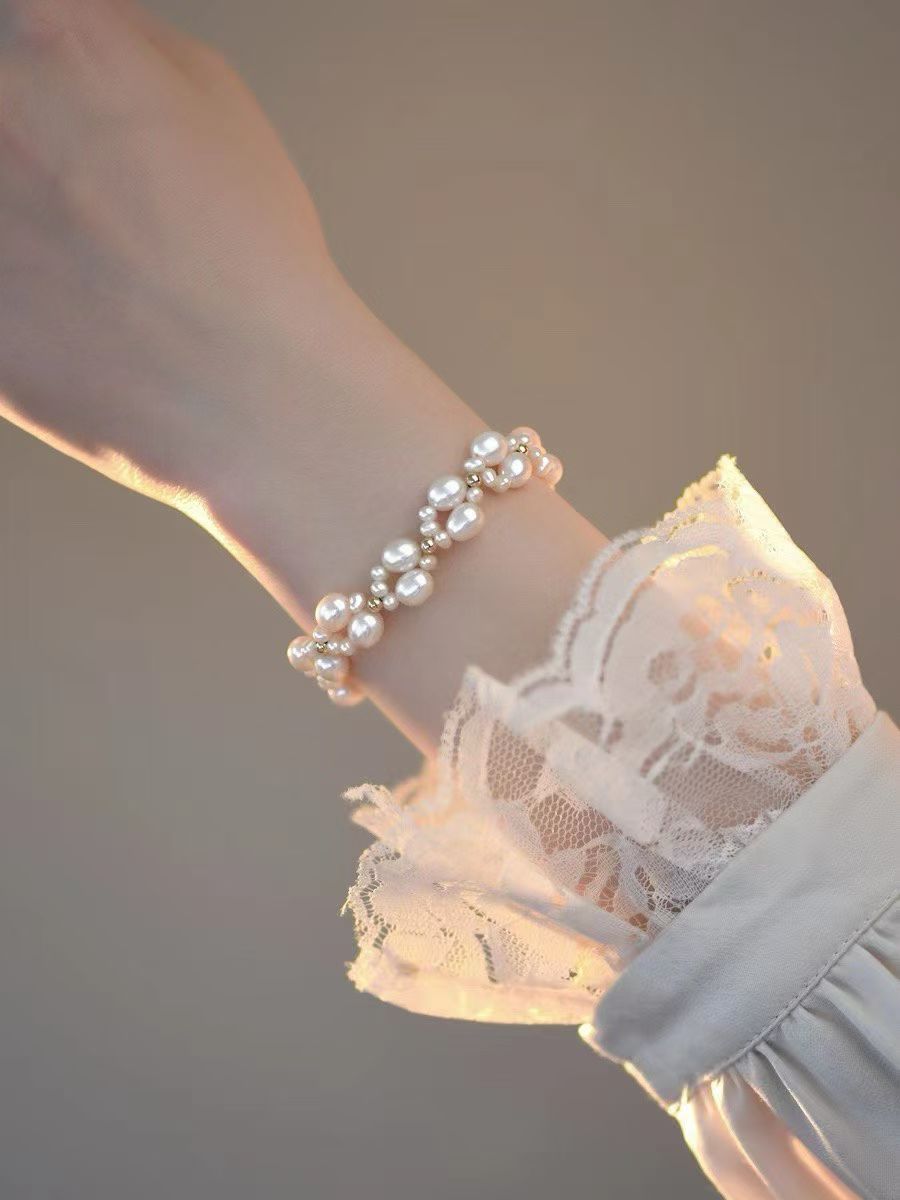 French Lace-Inspired Woven Pearl Bracelet