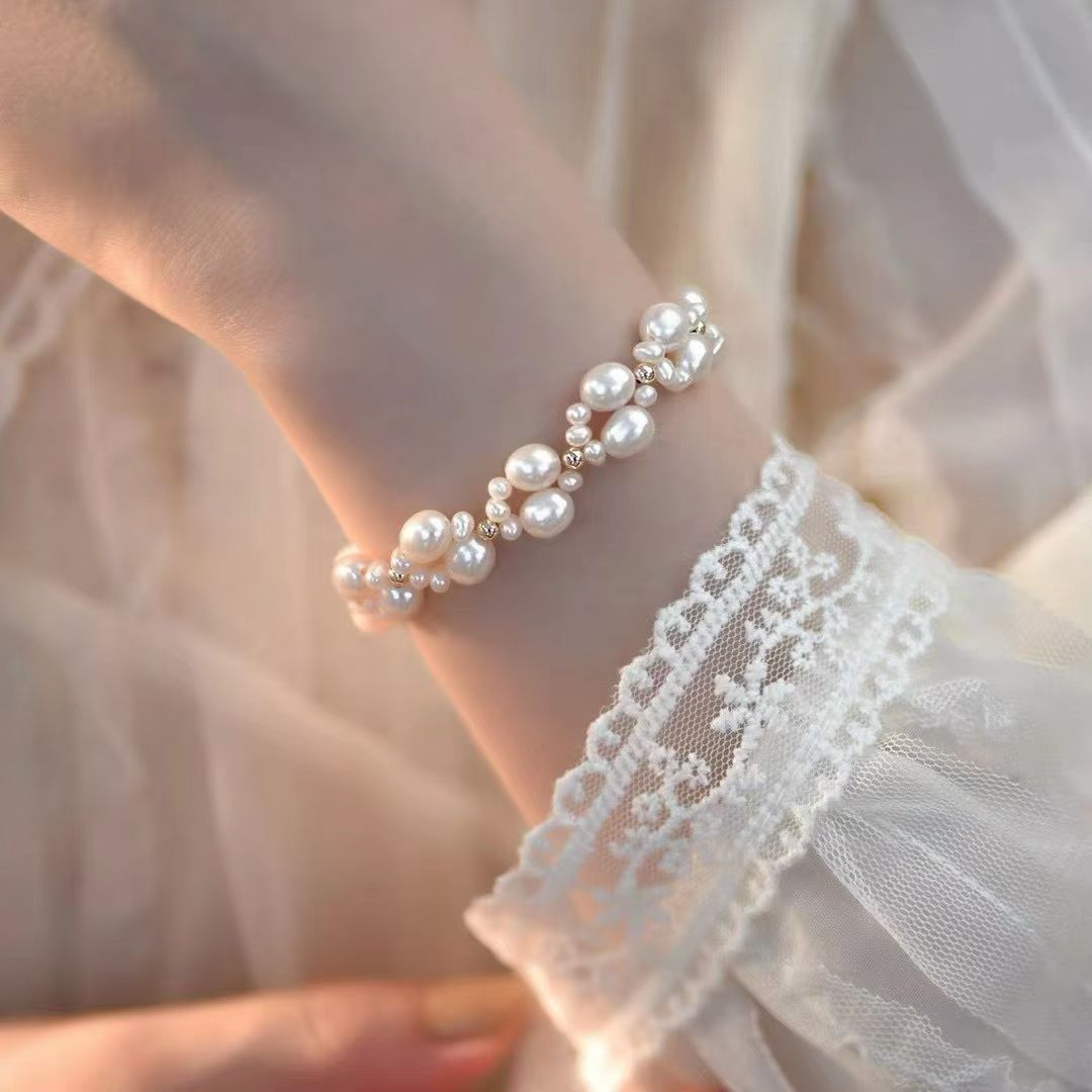 French Lace-Inspired Woven Pearl Bracelet