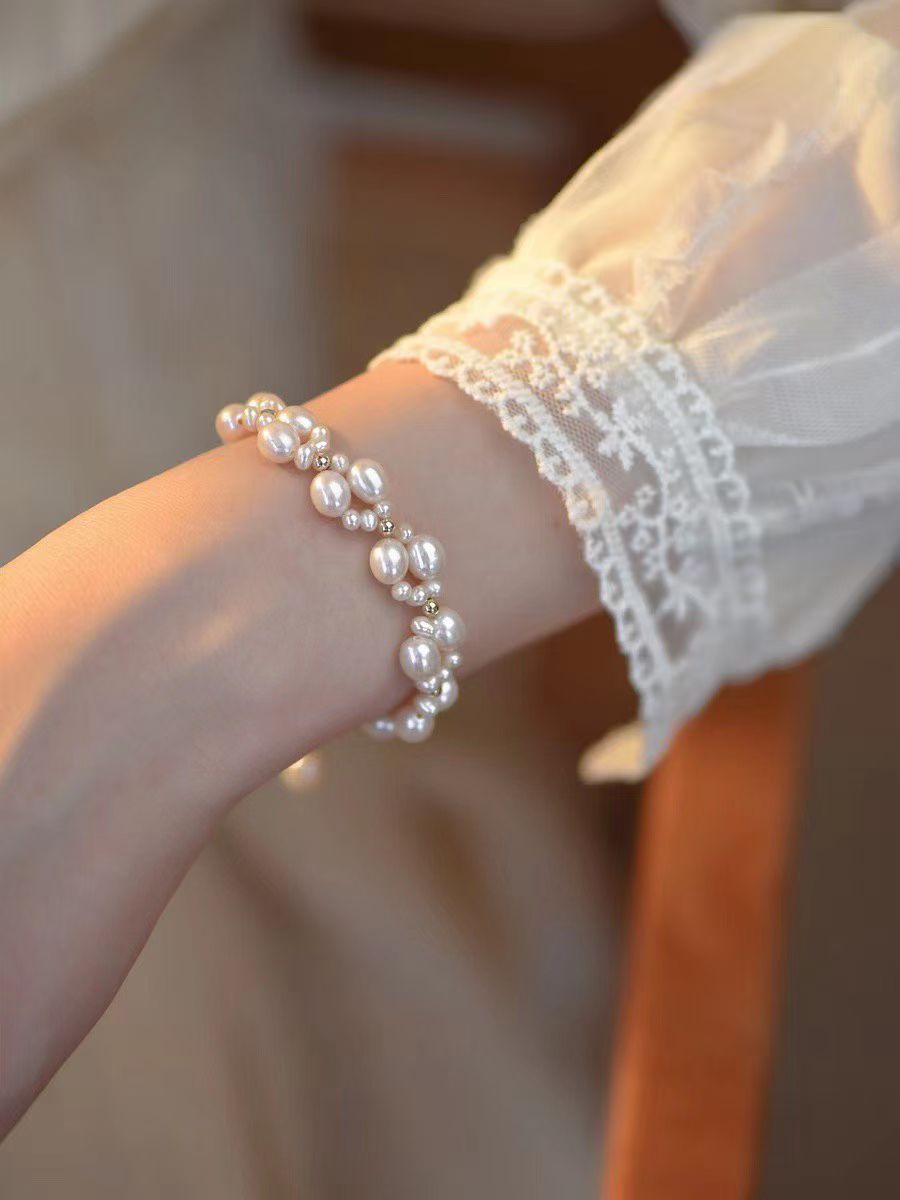 French Lace-Inspired Woven Pearl Bracelet