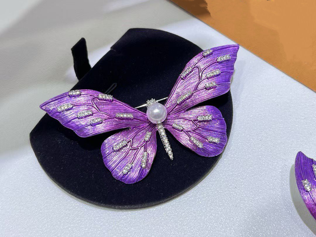 Purple Aura Butterfly Pearl Brooch