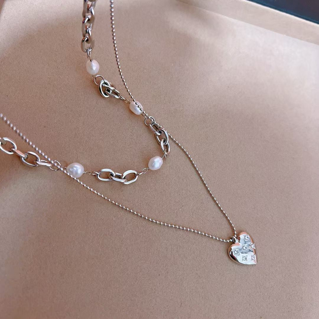 Set of 2 Vintage Style Pearl Necklaces | 7–8mm Natural Pearls | Stainless Steel