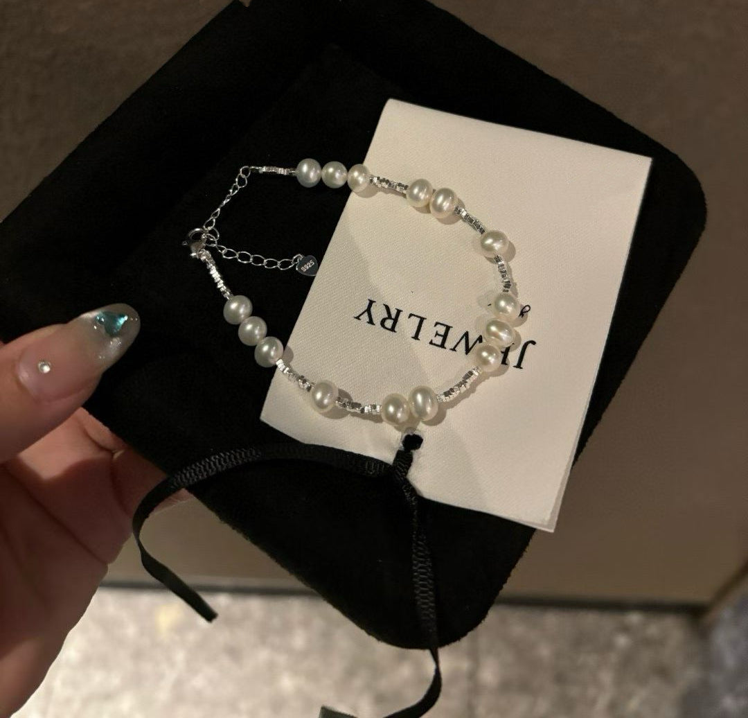 Sterling Silver Pearl Bracelet | 6mm Flawless Natural Pearls | Adjustable Chain