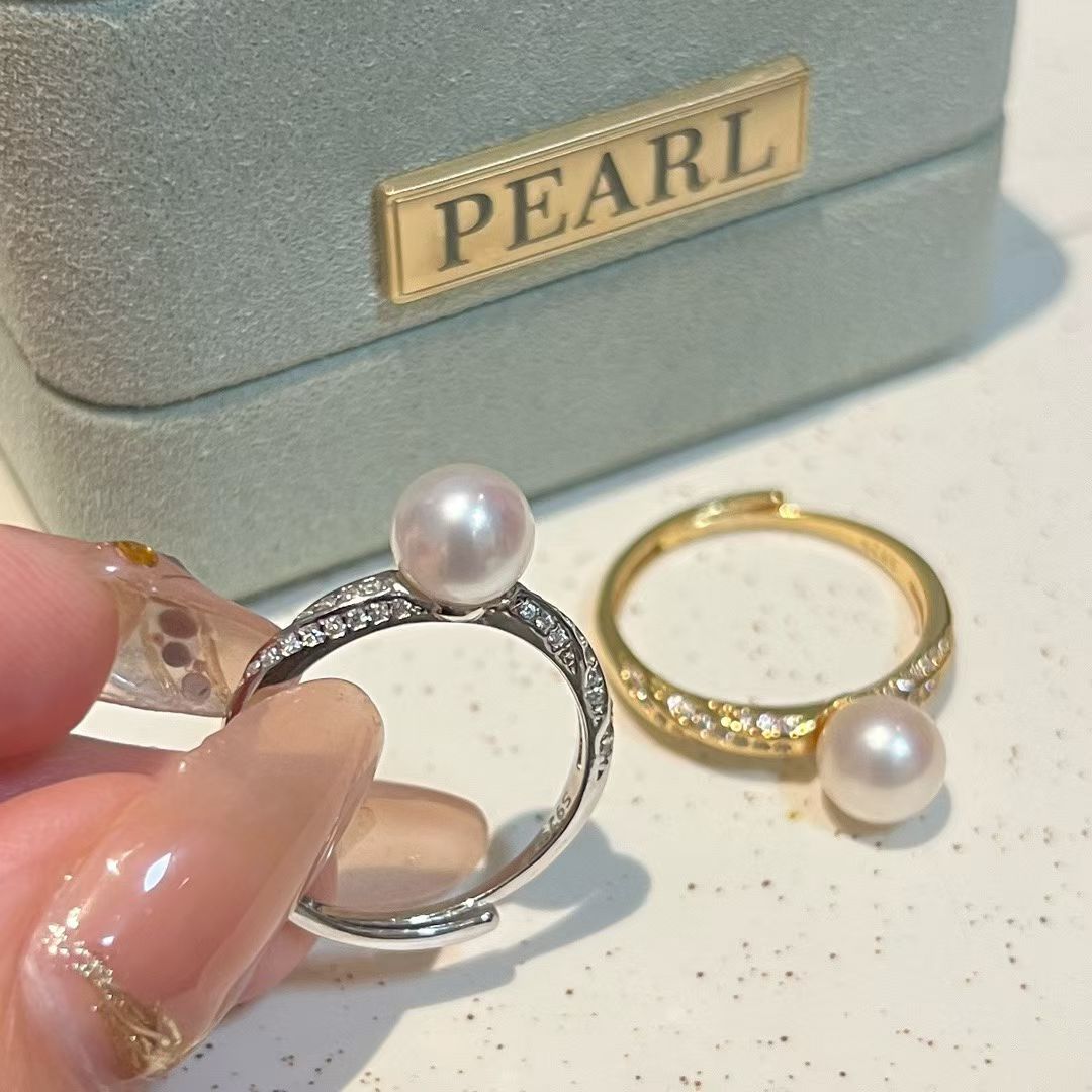 Sterling Silver Twisted Band Ring | 7–8mm Pearl | High Luster Natural