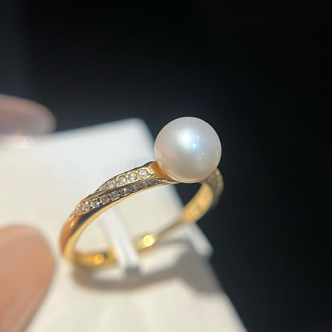 Sterling Silver Twisted Band Ring | 7–8mm Pearl | High Luster Natural