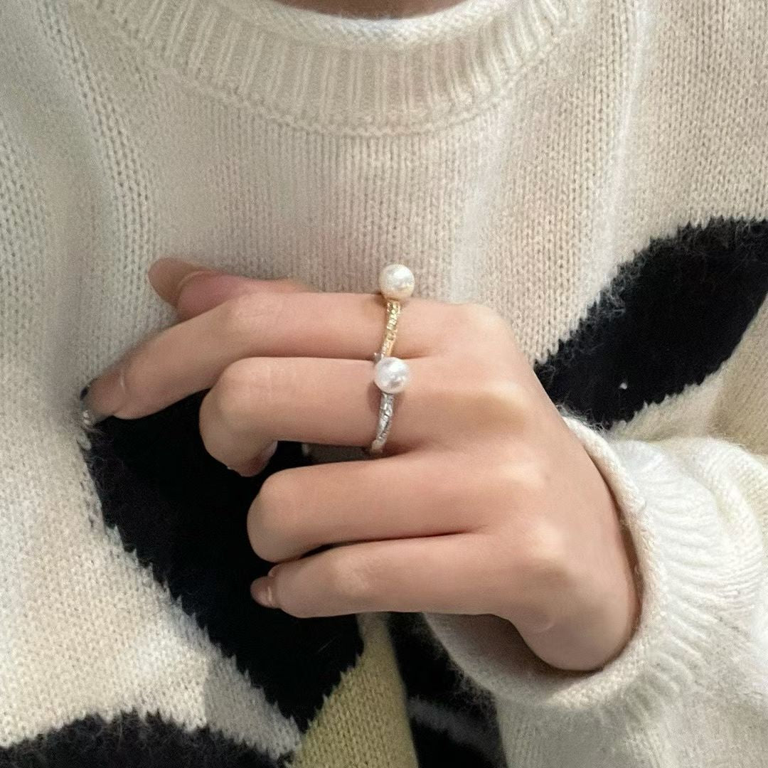 Sterling Silver Twisted Band Ring | 7–8mm Pearl | High Luster Natural