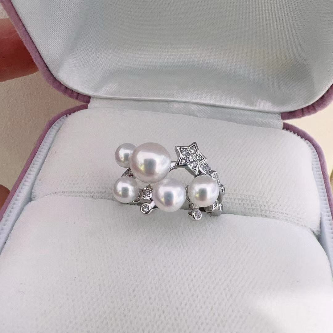 Starry Pearl Ring | 14K White Gold Filled