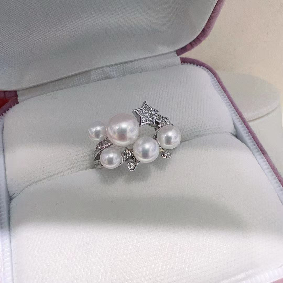 Starry Pearl Ring | 14K White Gold Filled