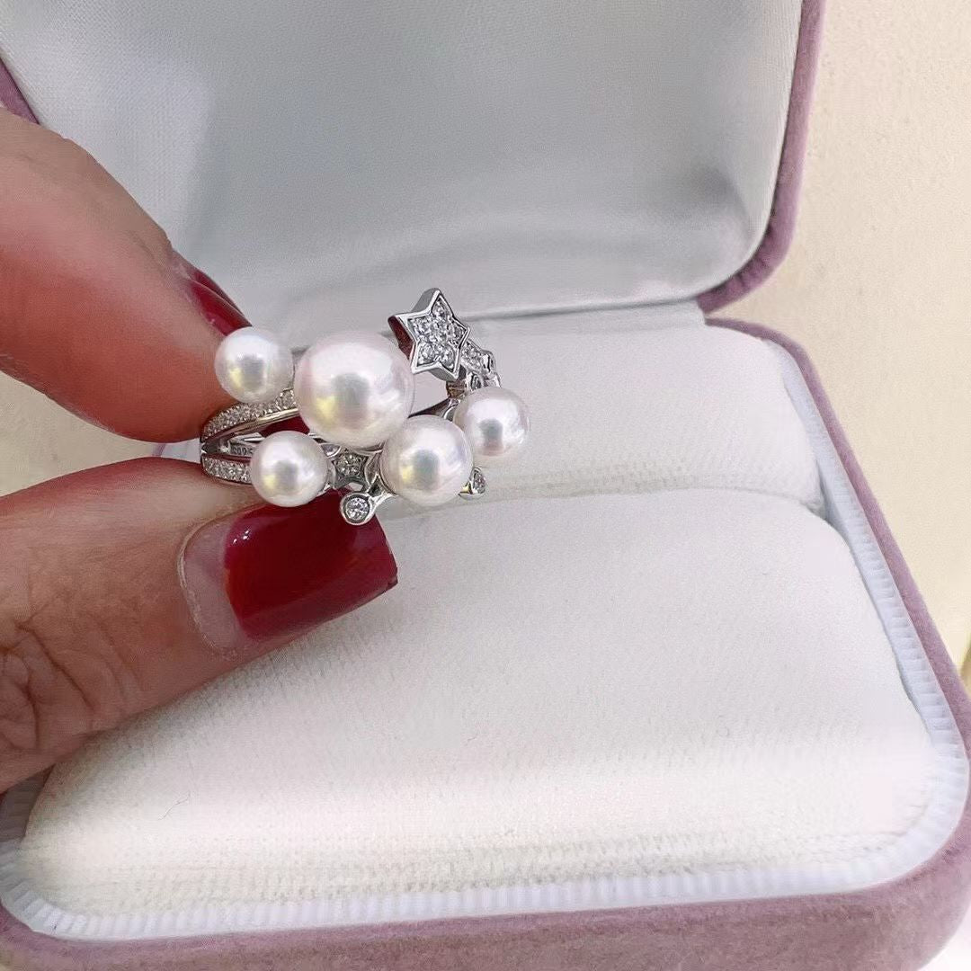 Starry Pearl Ring | 14K White Gold Filled
