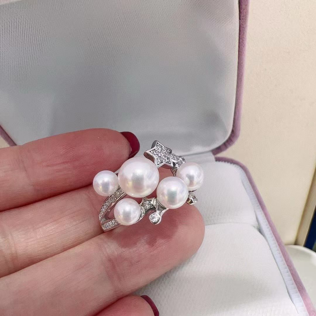 Starry Pearl Ring | 14K White Gold Filled