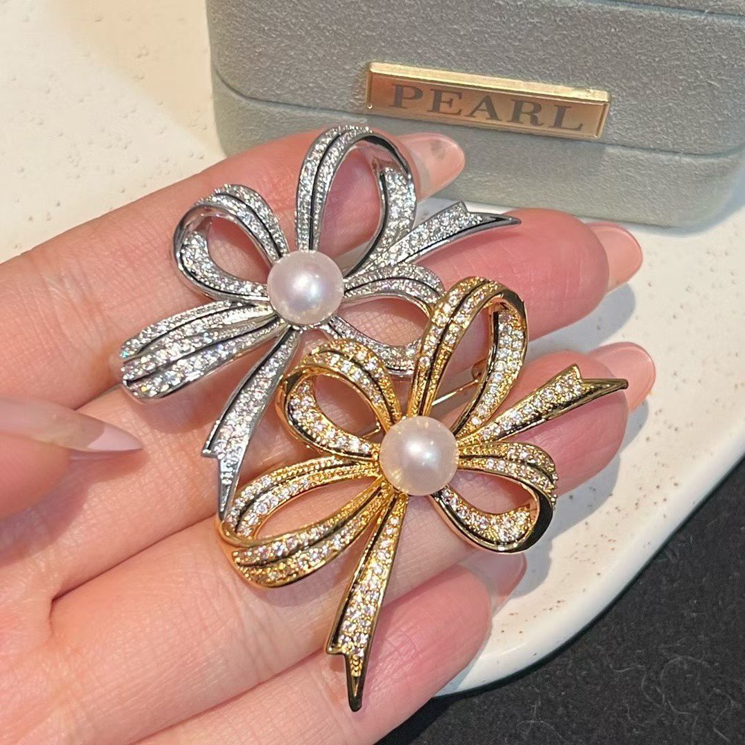 Bow Pearl Brooch Pin | 8–9mm Pearl
