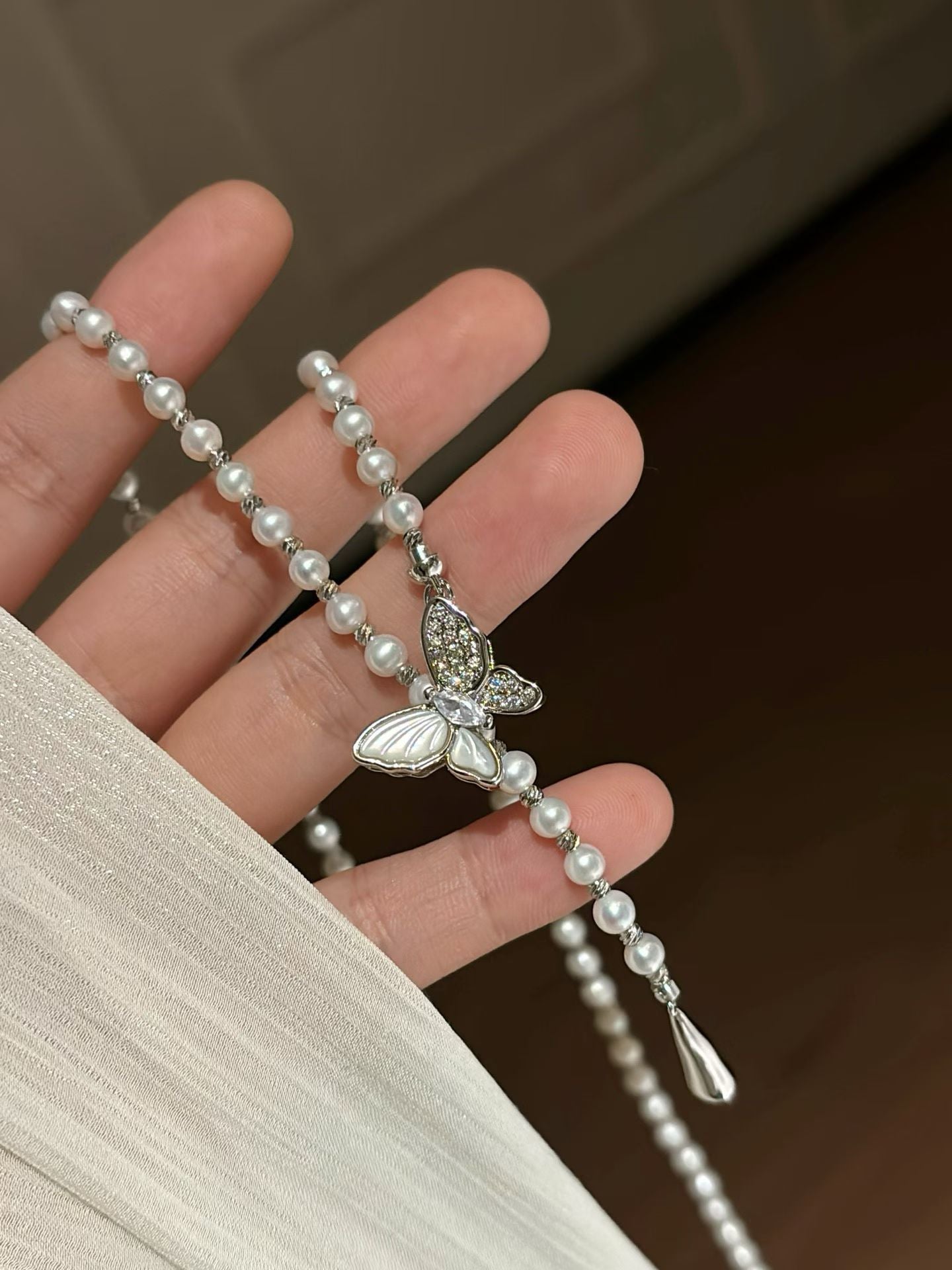 Butterfly Pearl Necklace | 4–5mm Pearls | Adjustable 60cm/23.5 inches