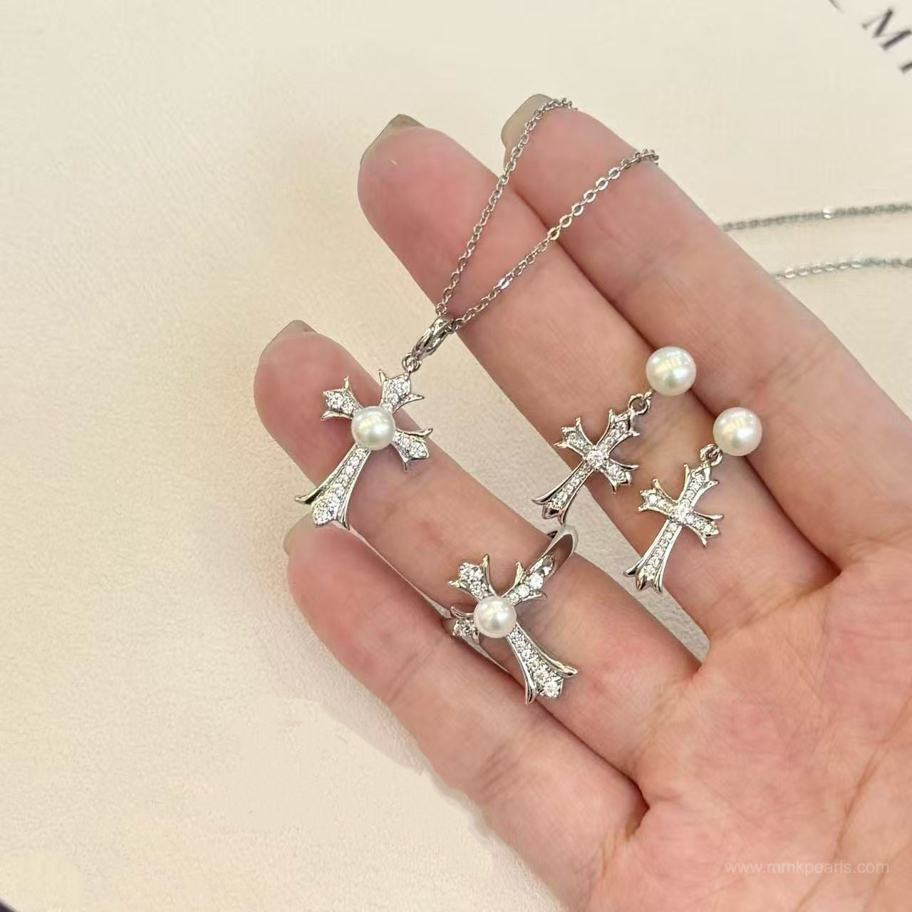 Cross Star Set, Stud Earrings + Necklace + Ring