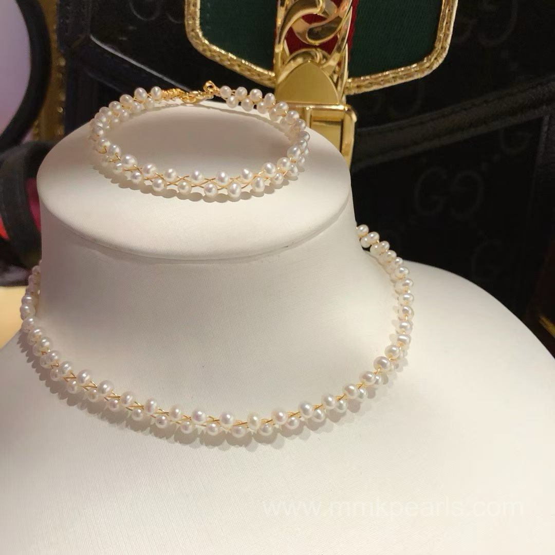 Handcrafted Bridal Pearl Jewelry Set – Custom Choker & Bracelet| Adjustable Free Size Fitting