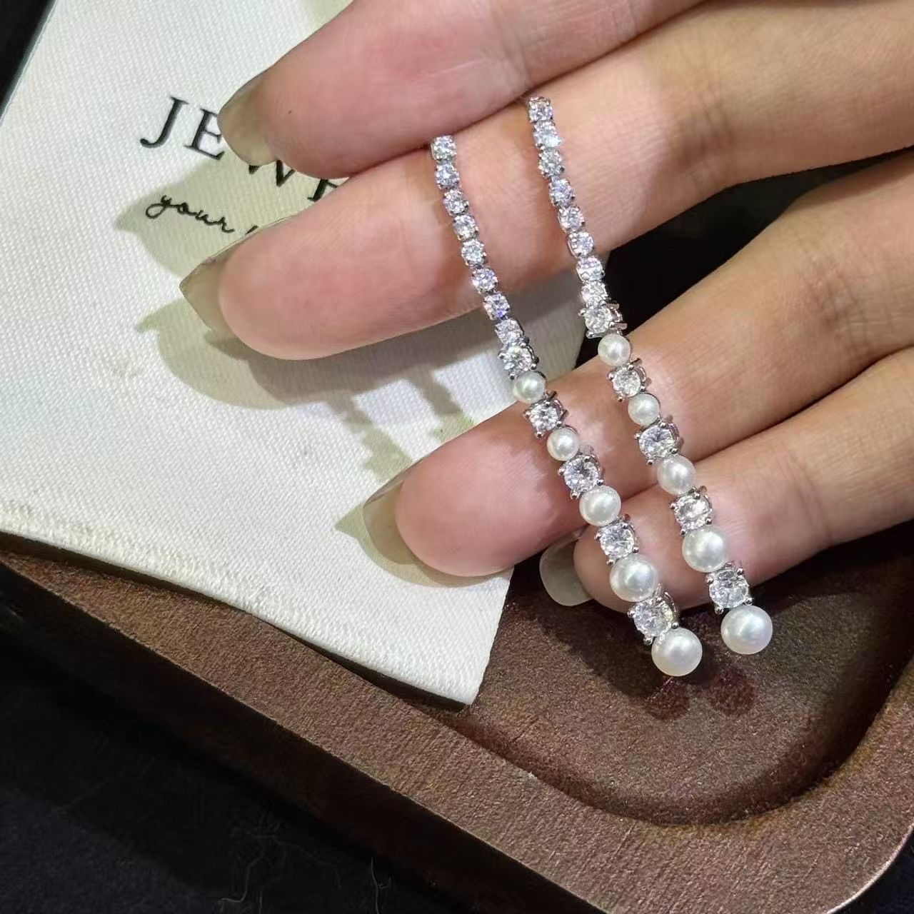 Sparkling Pearl Long Dangle Earrings – Timeless Elegant Style