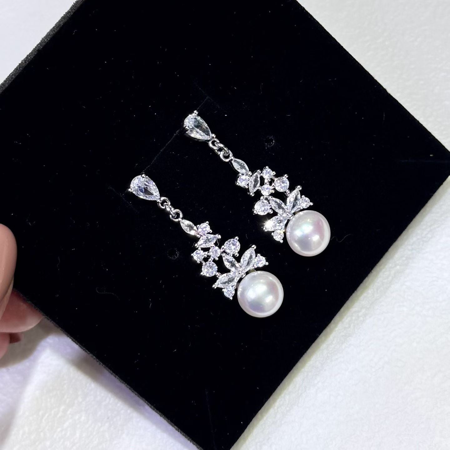 Sparkling Pearl Silver Earrings for Women | 8.5–9mm Pearls | 925 Sterling Silver Stud Earrings