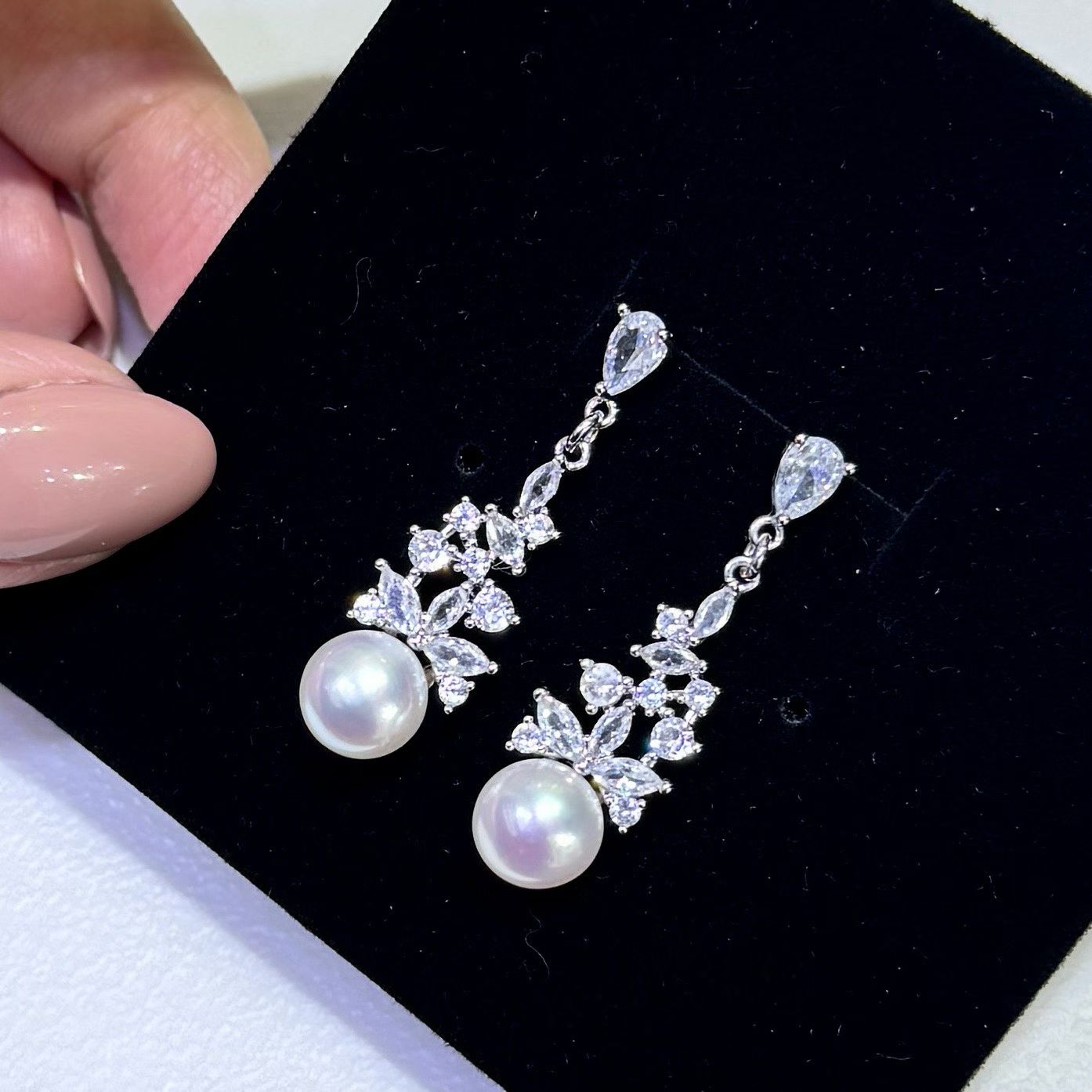 Sparkling Pearl Silver Earrings for Women | 8.5–9mm Pearls | 925 Sterling Silver Stud Earrings