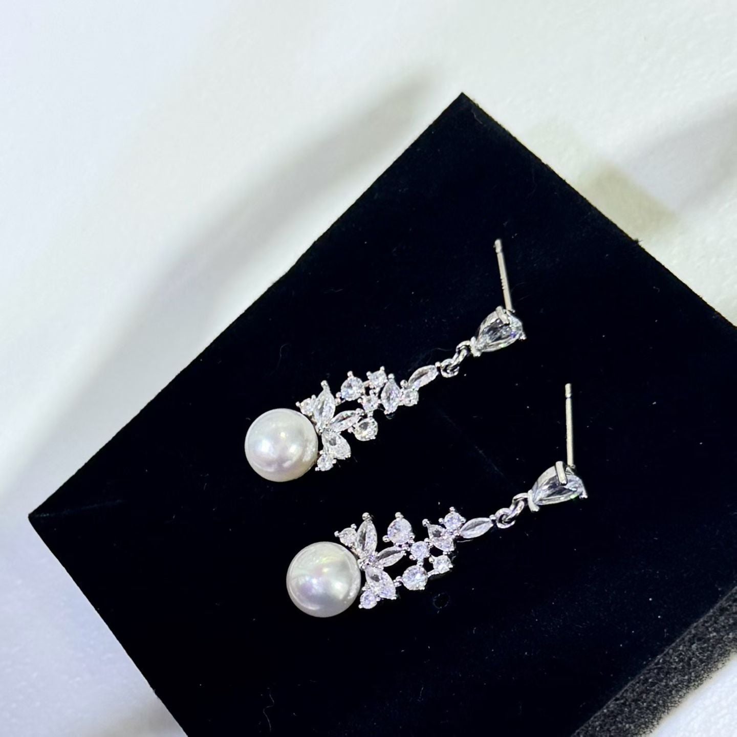 Sparkling Pearl Silver Earrings for Women | 8.5–9mm Pearls | 925 Sterling Silver Stud Earrings